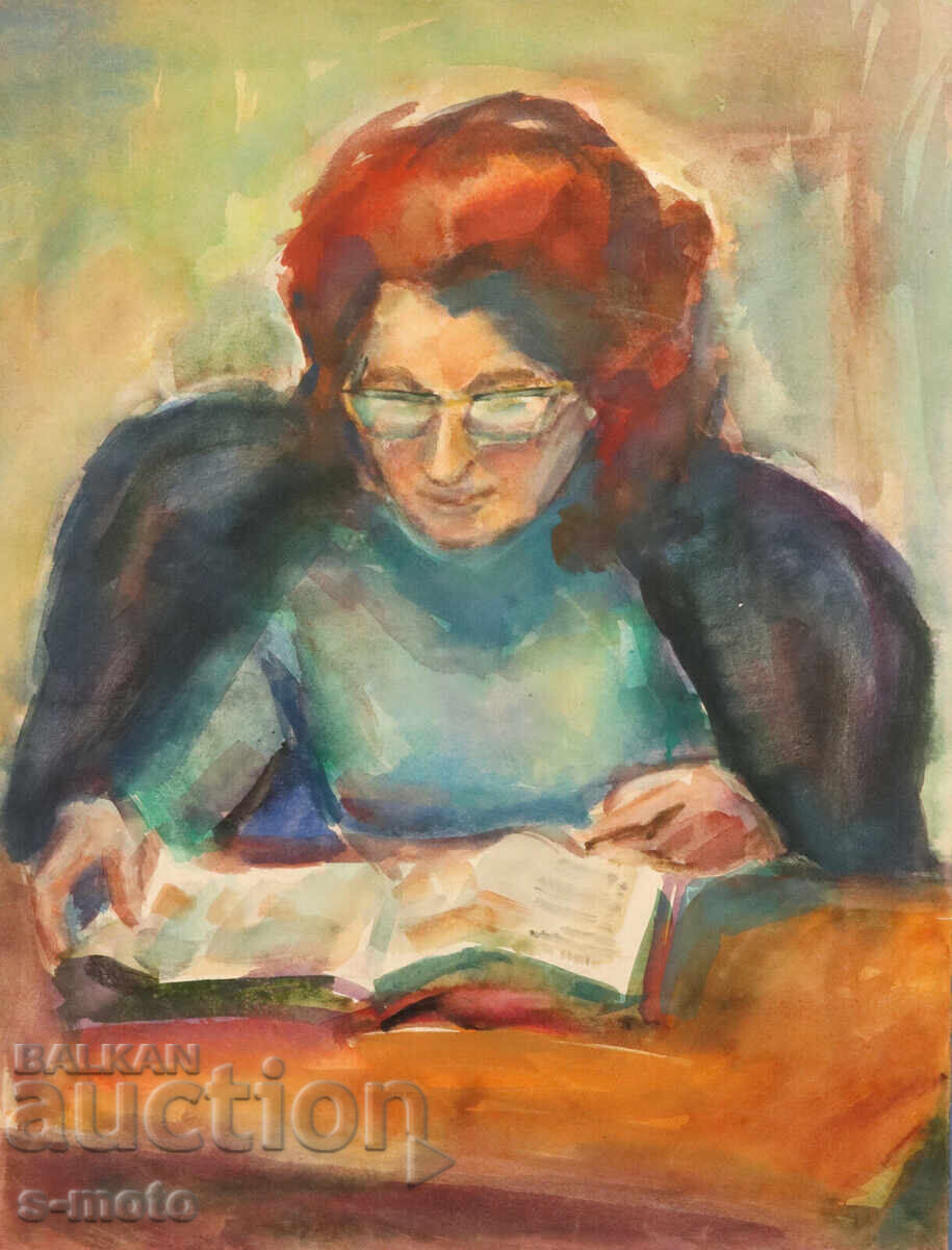 Kартина акварел портрет на четяща жена с цена 300.00 лв. | € 153.39