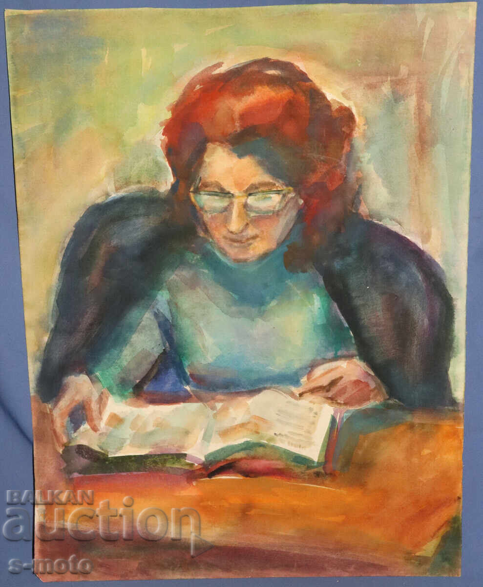 Доставка на Kартина акварел портрет на четяща жена