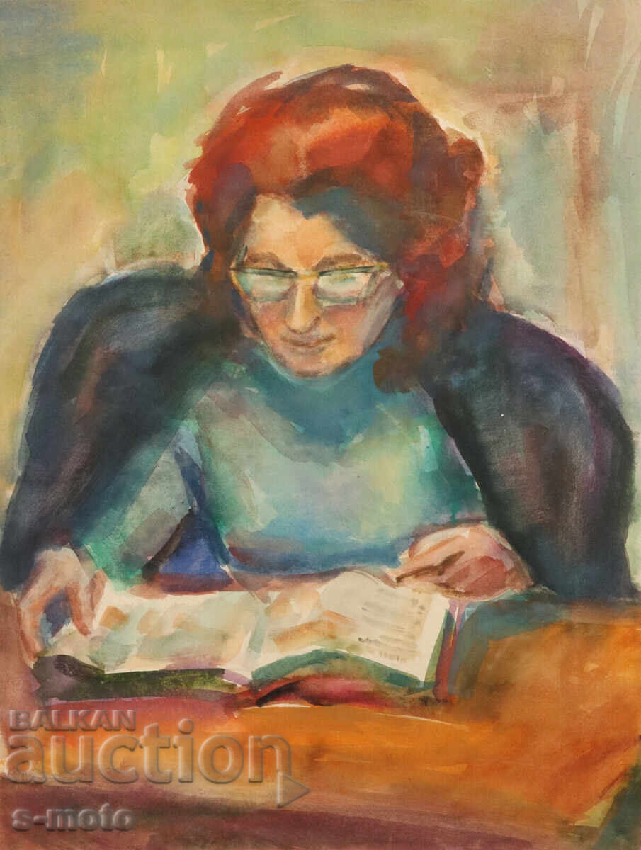 Kартина акварел портрет на четяща жена