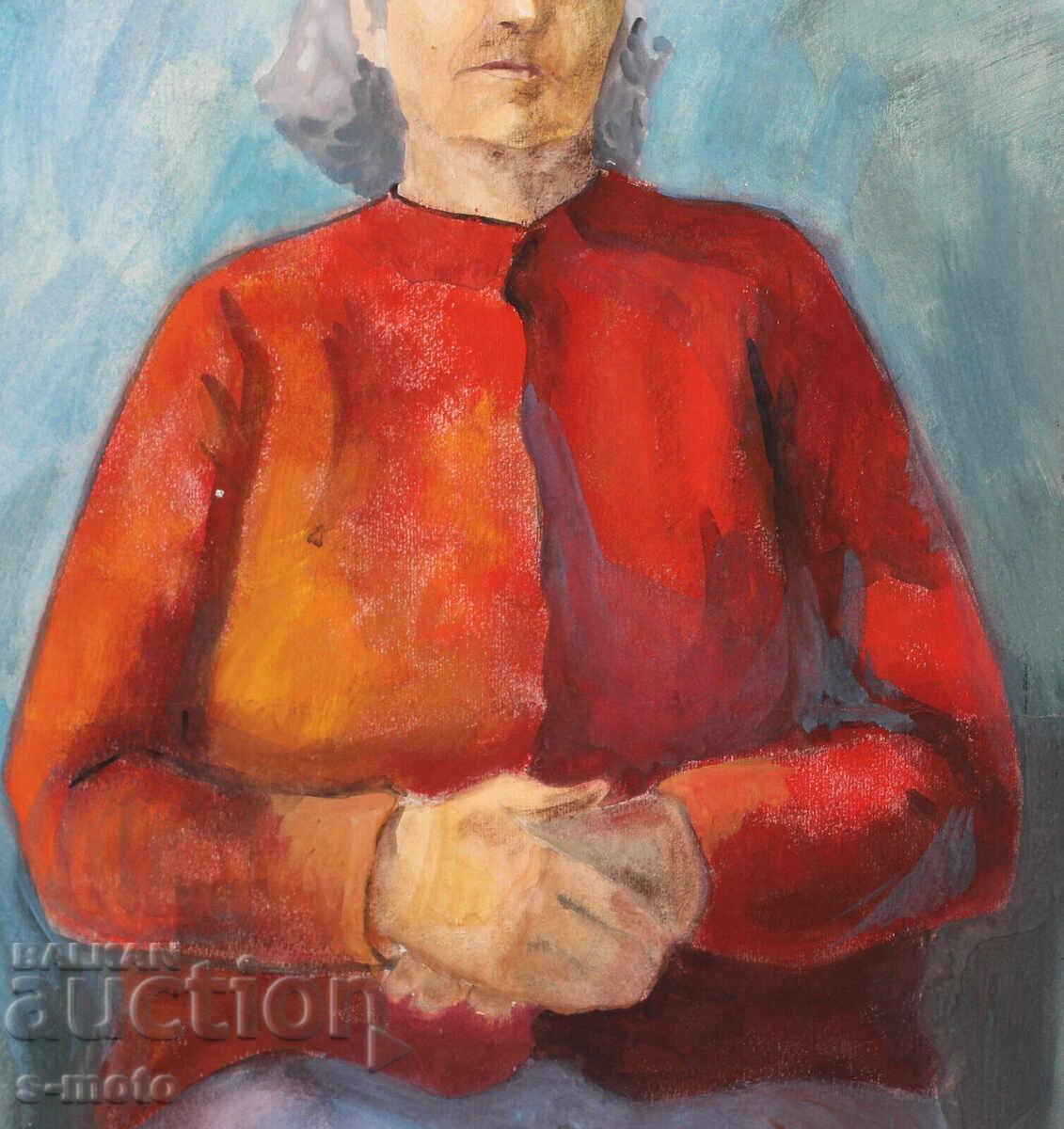 Watercolor portrait painting of a seated woman - 7