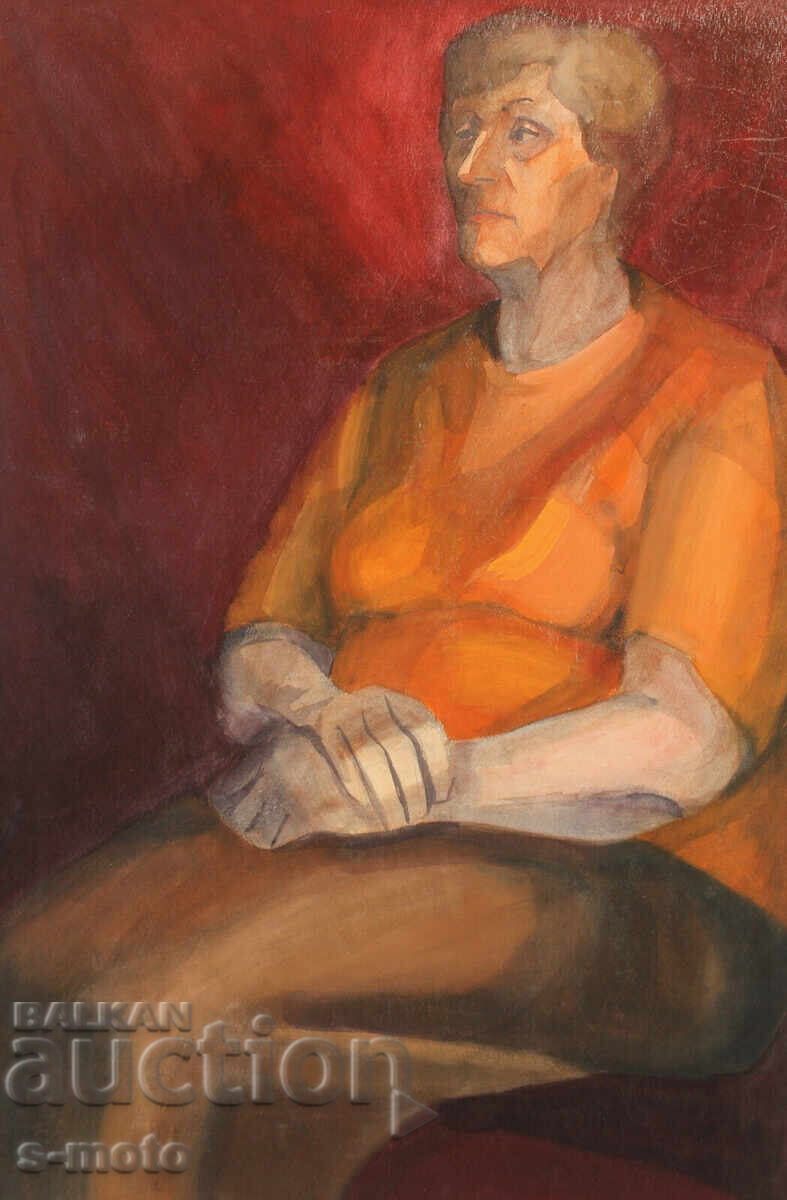 Auction  Watercolor portrait painting of a seated woman