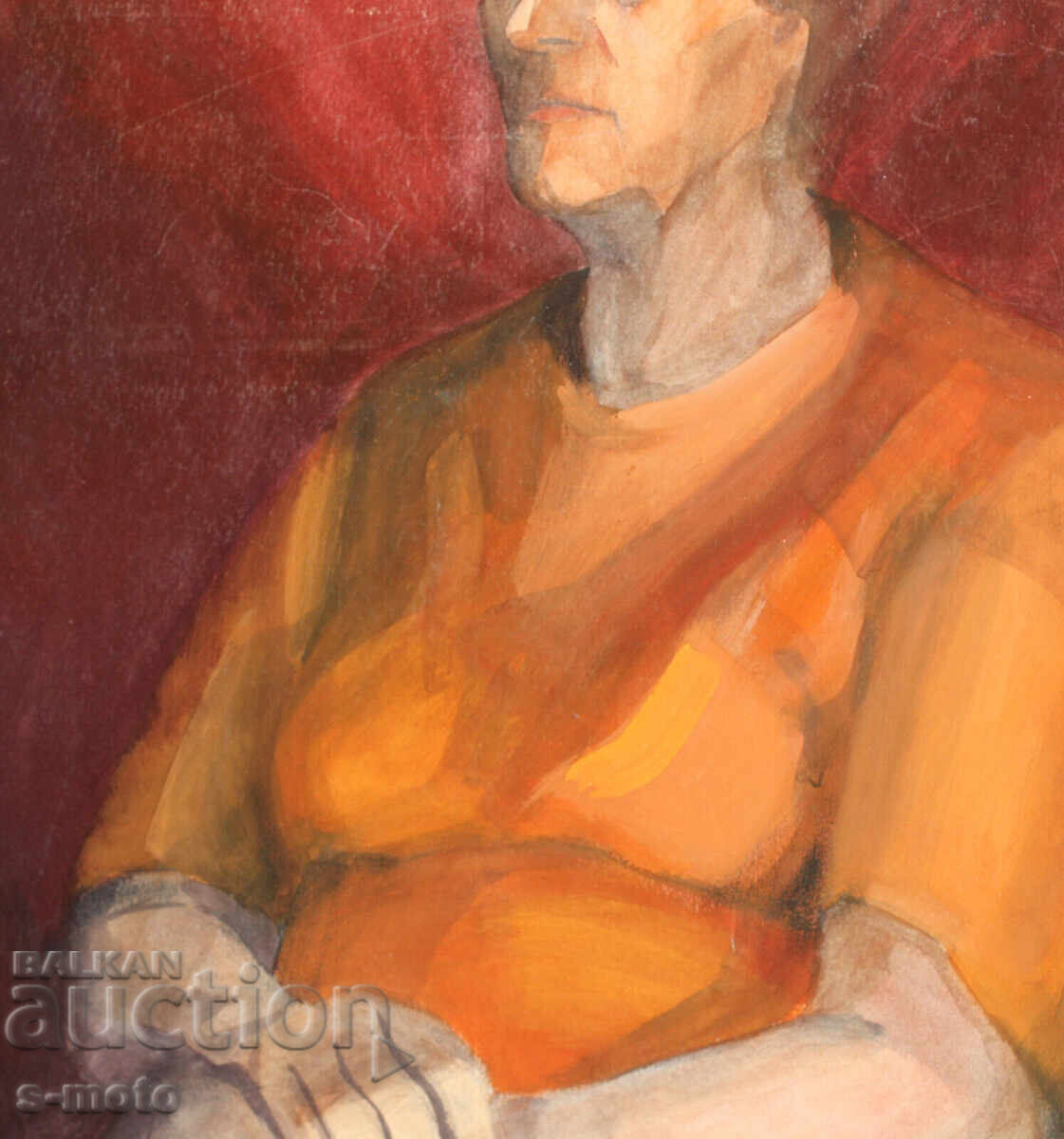 Watercolor portrait painting of a seated woman - 7