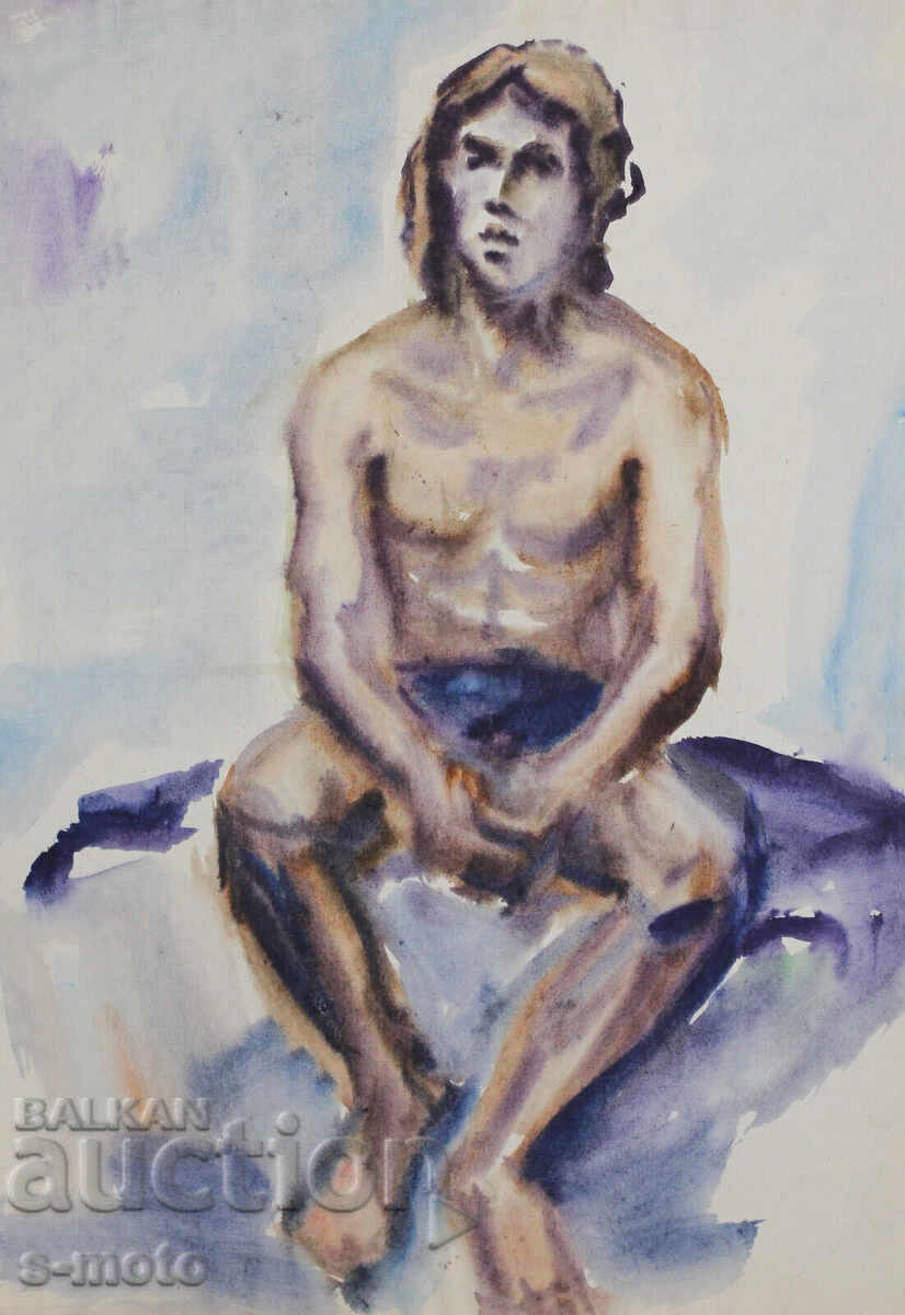 Kартина акварел портрет на мъж голо тяло с цена 260.00 лв. | € 132.94