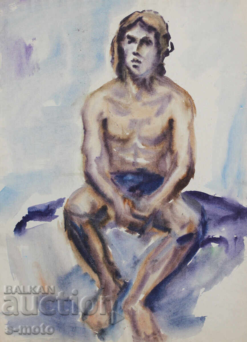 Аукцион Kартина акварел портрет на мъж голо тяло