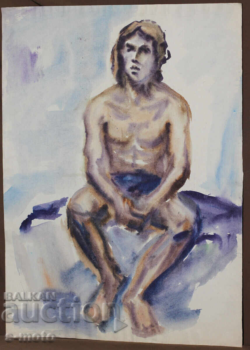 Доставка на Kартина акварел портрет на мъж голо тяло