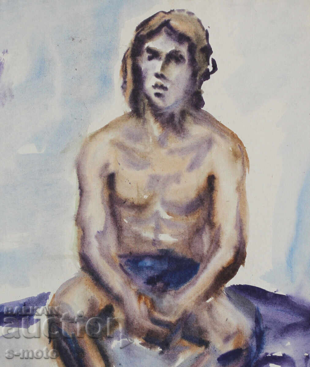 Kартина акварел портрет на мъж голо тяло - 5
