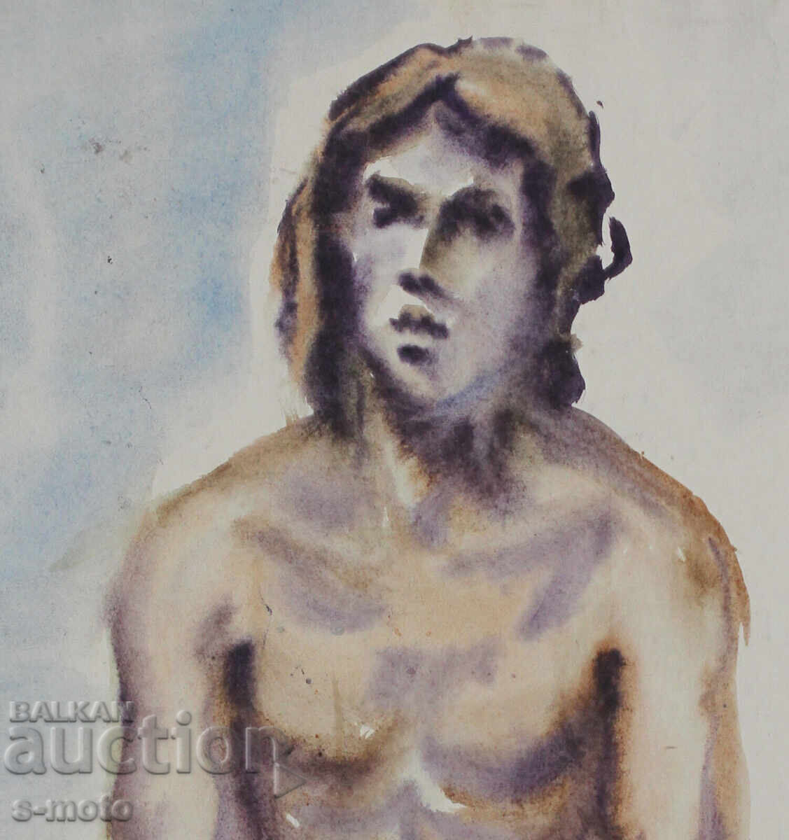 Kартина акварел портрет на мъж голо тяло - 6