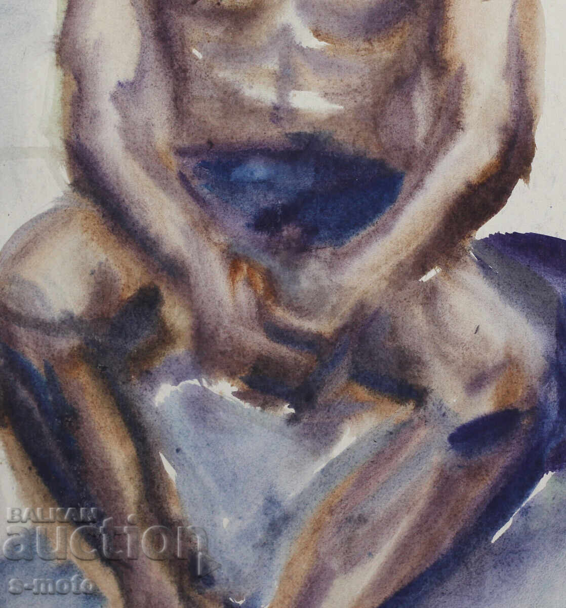 Kартина акварел портрет на мъж голо тяло - 7