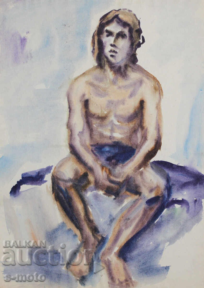 Kартина акварел портрет на мъж голо тяло