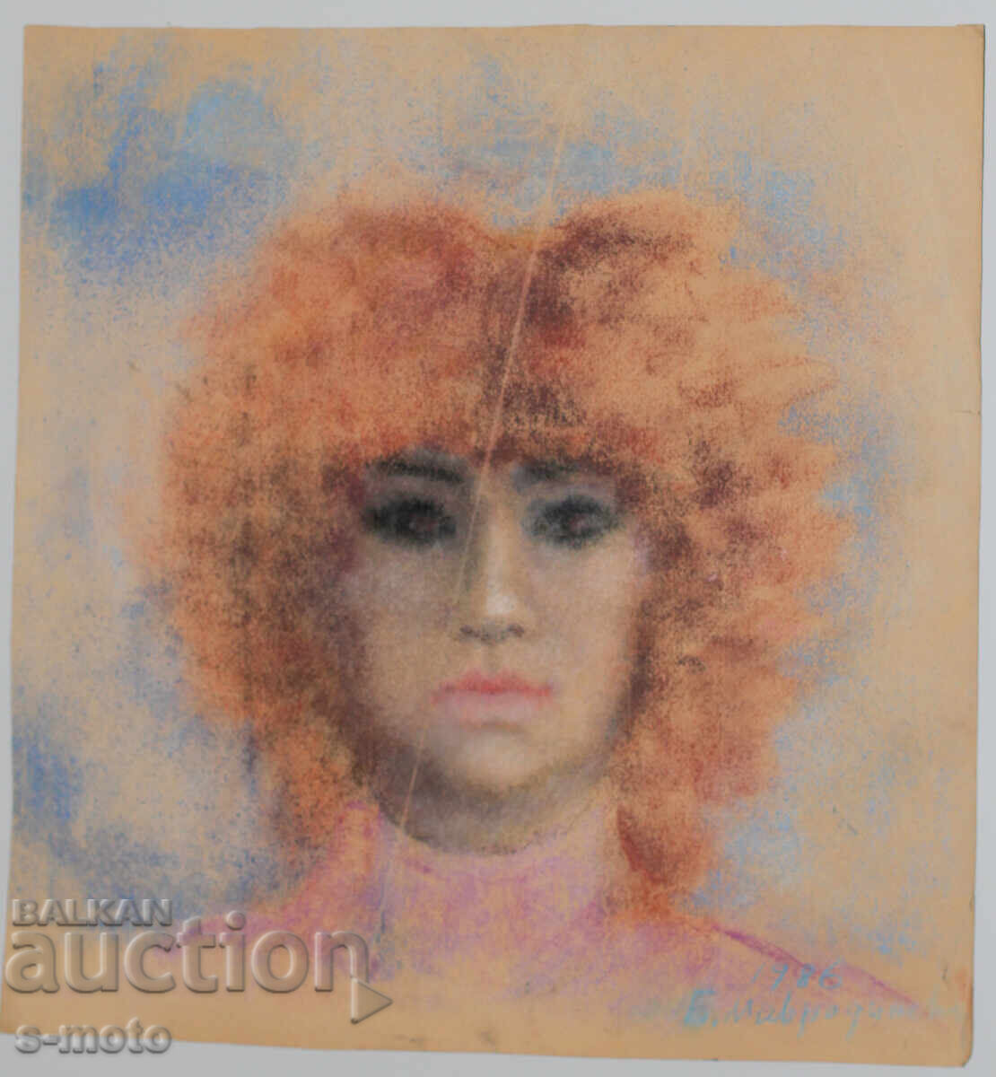 Аукцион Kартина пастел портрет на жена подписана 1986 Аукцион Kартина пастел портрет на жена подписана 1986