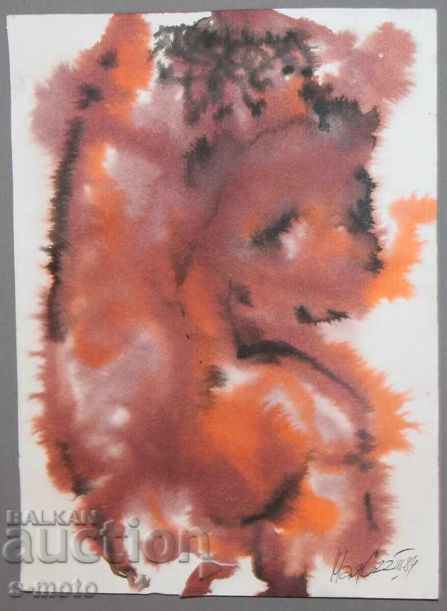 Δημοπρασία Αφηρημένη ακουαρέλα γυμνού σώματος υπογεγραμμένη, 1984