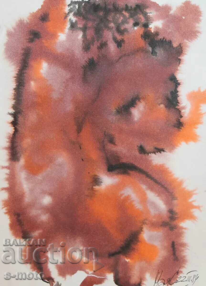 Αφηρημένη ακουαρέλα γυμνού σώματος υπογεγραμμένη, 1984