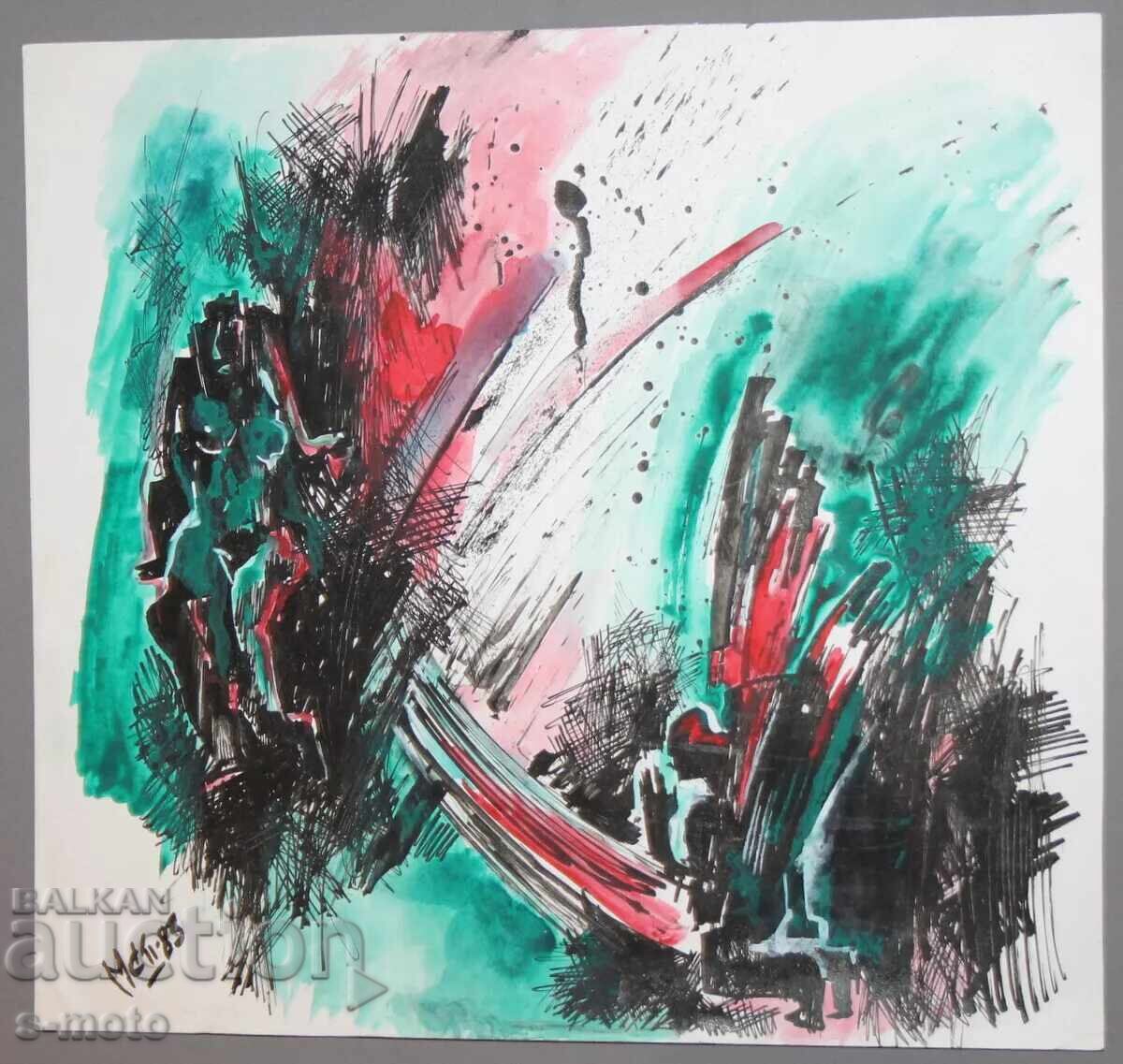 Delivery of Abstract watercolor painting signed, 1983