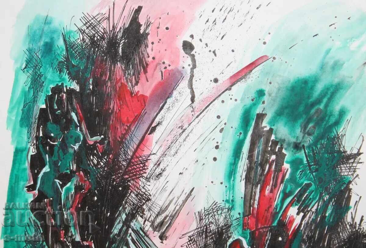 Abstract watercolor painting signed, 1983 - 5