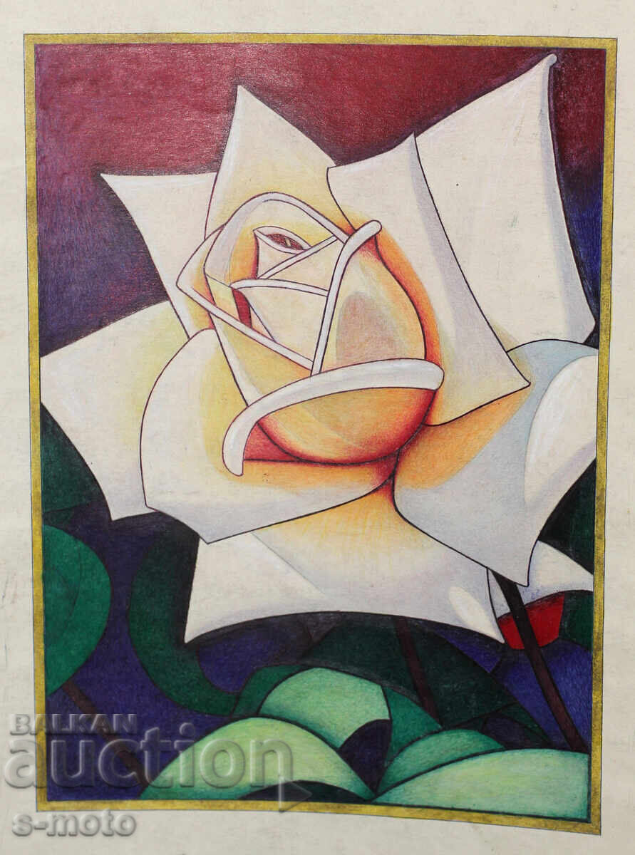 Kартина акварел / туш натюрморт с роза с цена 300.00 лв. | € 153.39 Kартина акварел / туш натюрморт с роза с цена 300.00 лв. | € 153.39