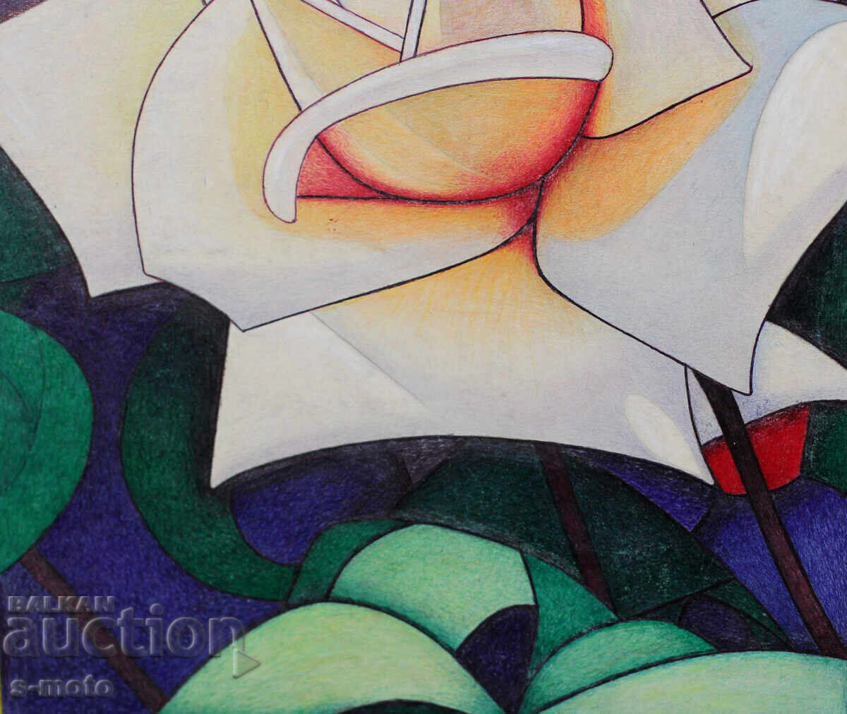 Kартина акварел / туш натюрморт с роза - 7 Kартина акварел / туш натюрморт с роза - 7