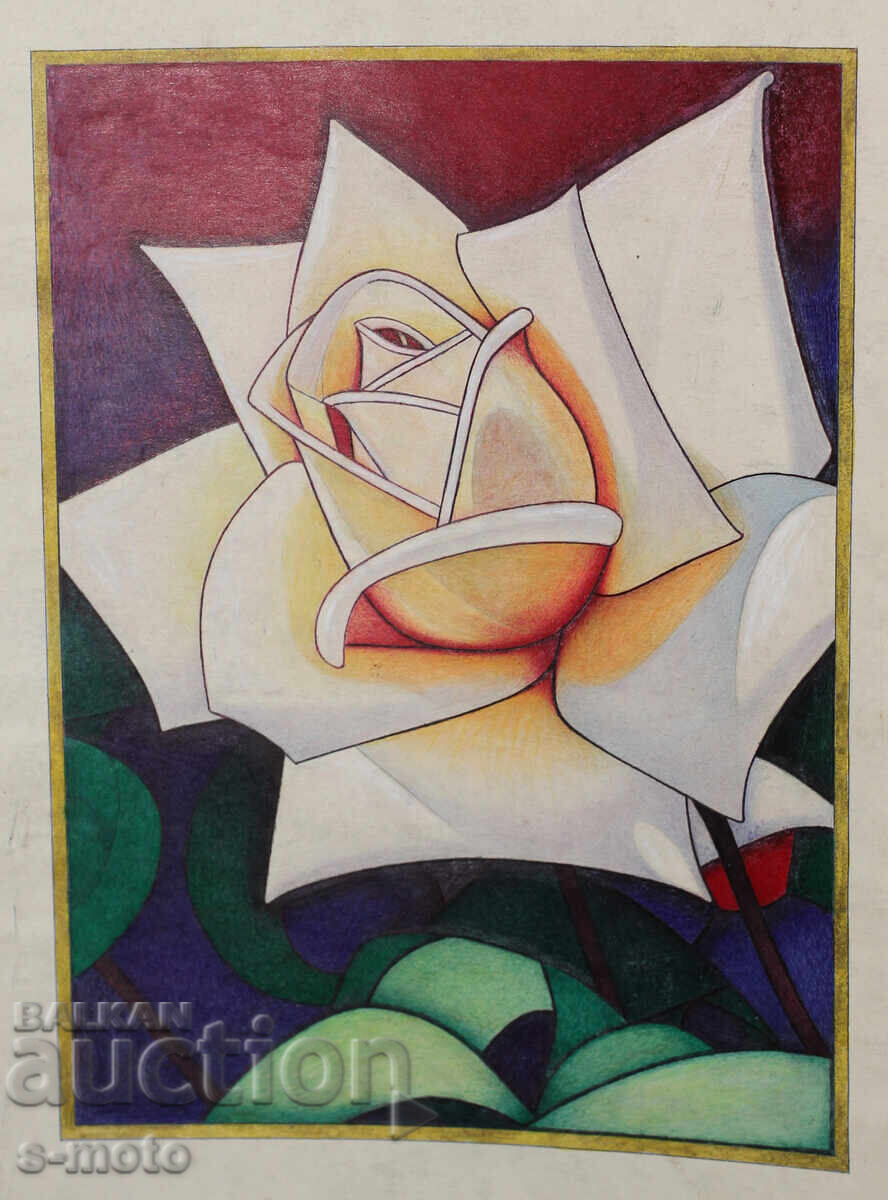 Kартина акварел / туш натюрморт с роза Kартина акварел / туш натюрморт с роза