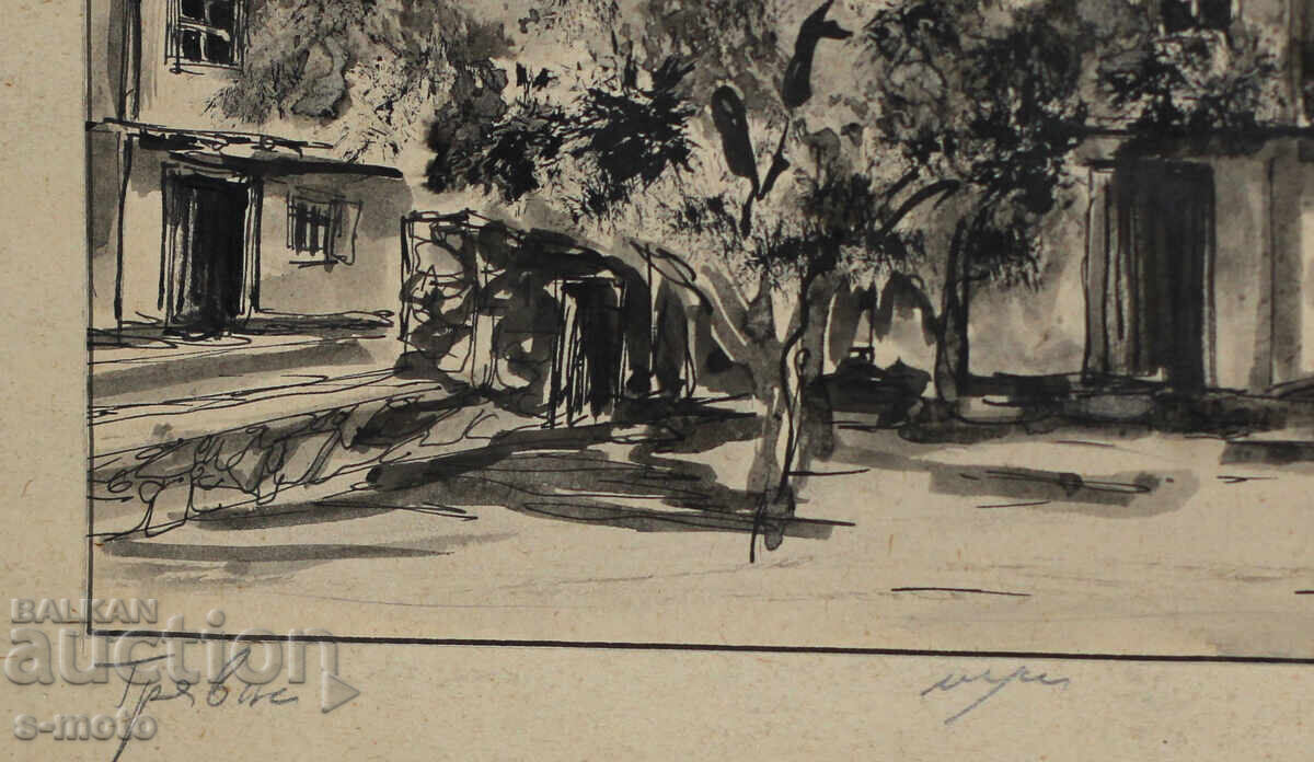 Old ink painting, landscape from Tryavna, signed - 6 Old ink painting, landscape from Tryavna, signed - 6