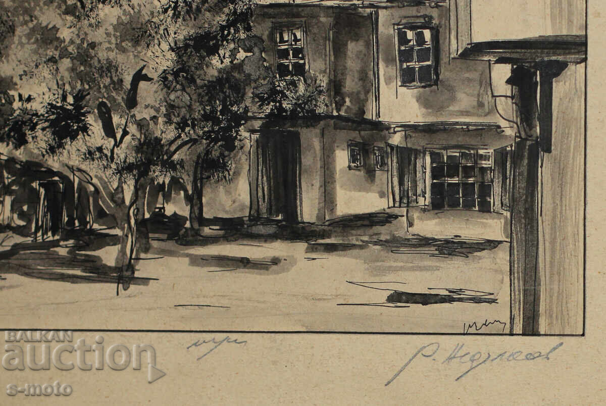 Old ink painting, landscape from Tryavna, signed - 7 Old ink painting, landscape from Tryavna, signed - 7
