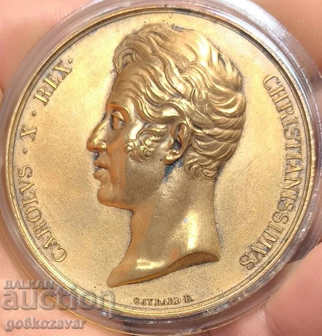 Παράδοση Πολύ σπάνιο μετάλλιο πλακέτα του Charles X 1825 χάλκινο 50 χιλ