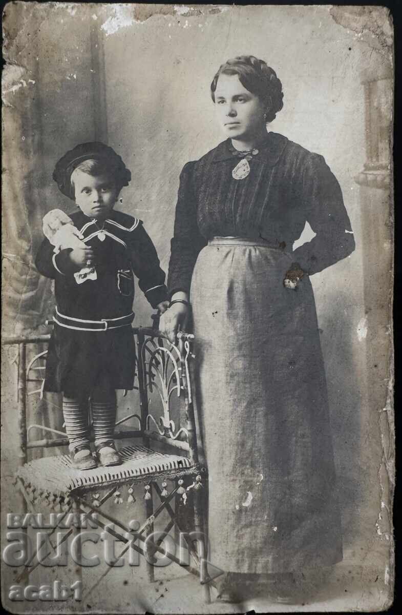 Mother and Daughter with Doll Old Photograph
