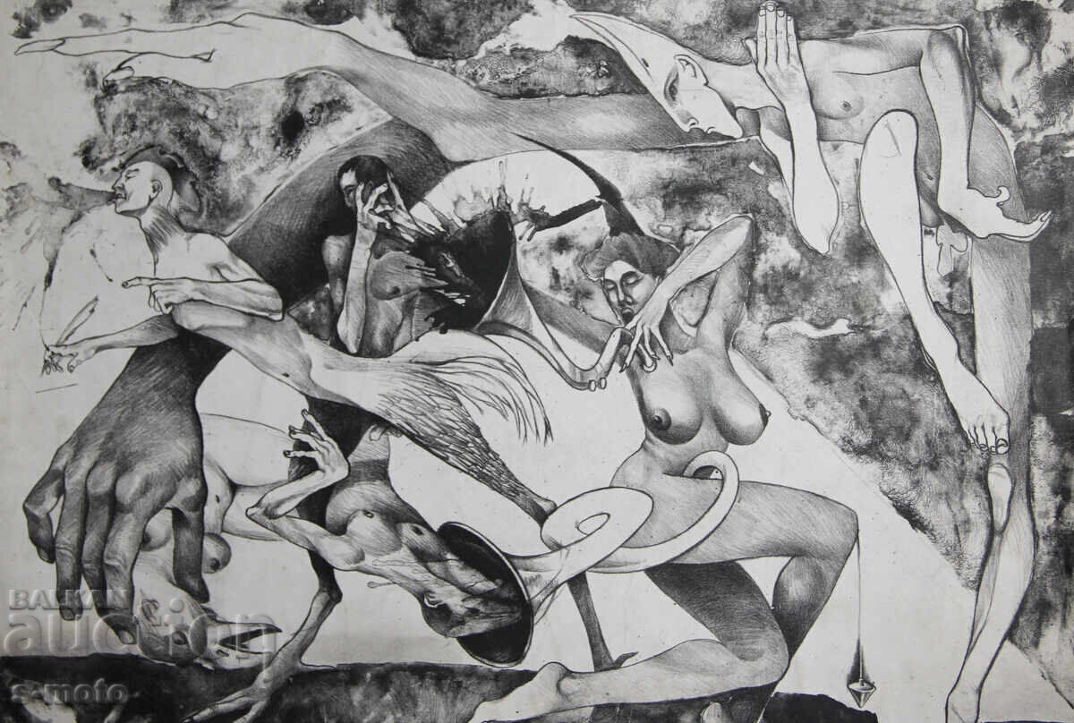 Graphics, figurative composition, nude bodies with price 300.00 BGN | € 153.39