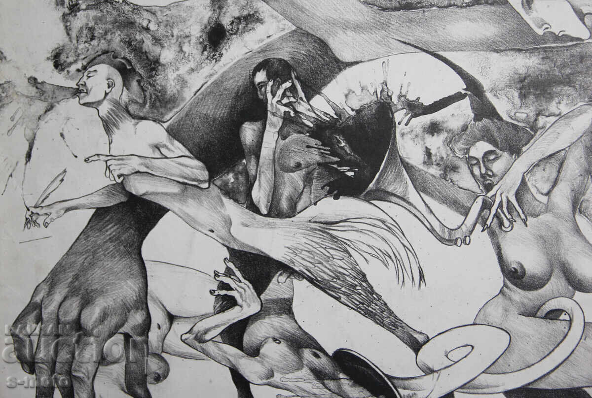 Graphics, figurative composition, nude bodies - 5