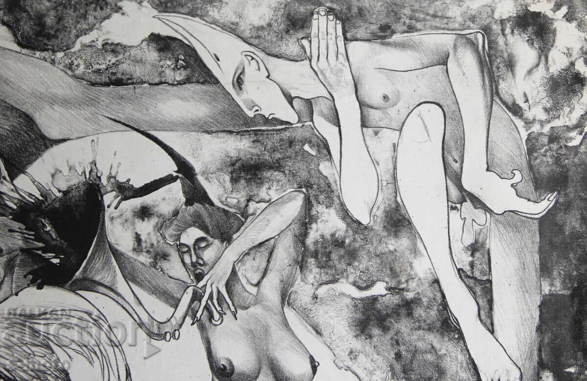 Graphics, figurative composition, nude bodies - 7