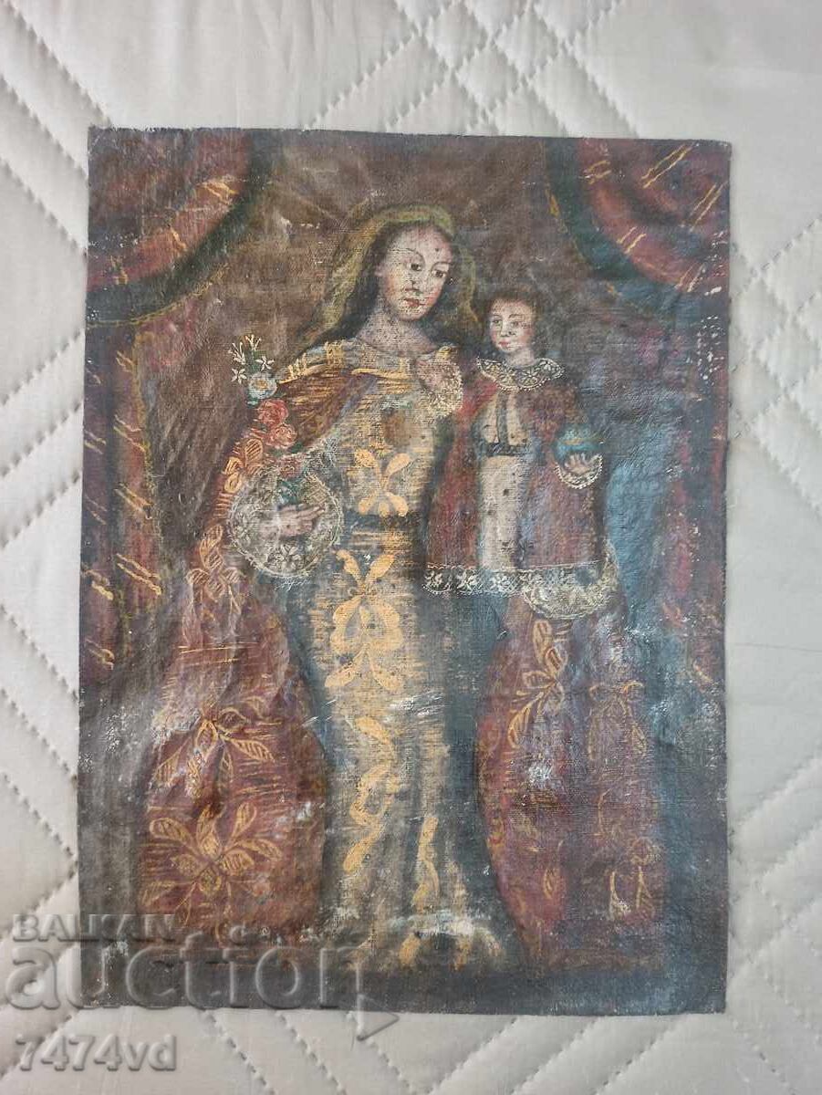 Auction  OLD PAINTED ICON, WOOD