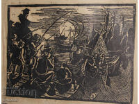 Стара графика, дърворез Рибари