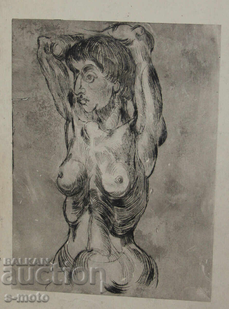 Γραφικά, ξηρή χάραξη, γυμνό σώμα, πορτρέτο