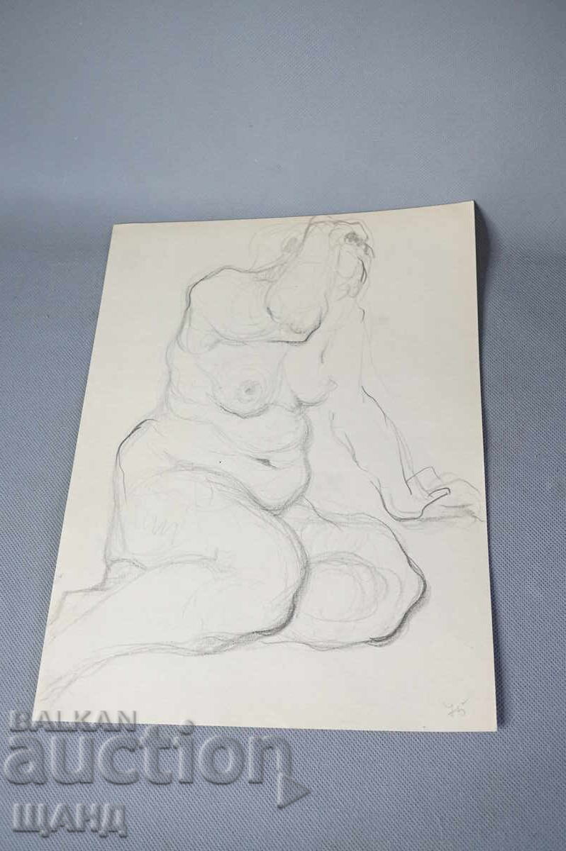 Old Master drawing, pencil, erotic, nude body