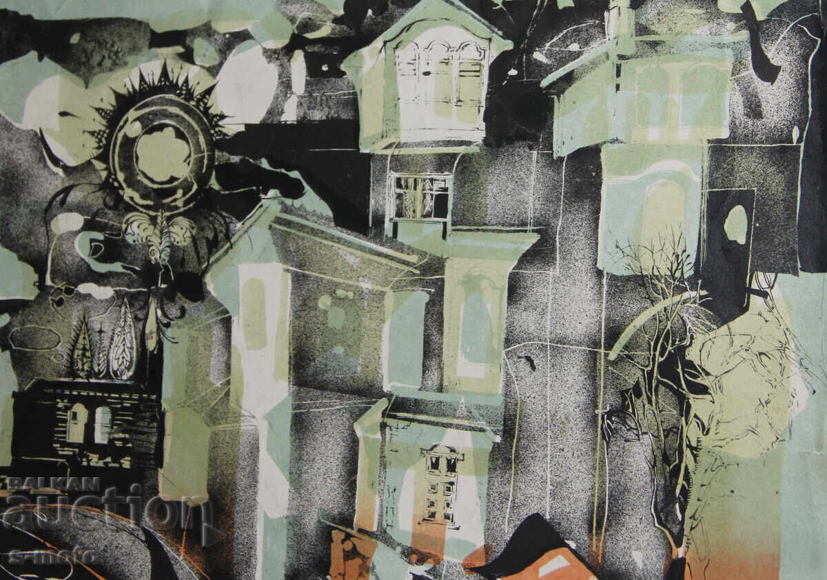 Γραφικά, φιγούρες λιθογραφία, αφηρημένο τοπίο - 5