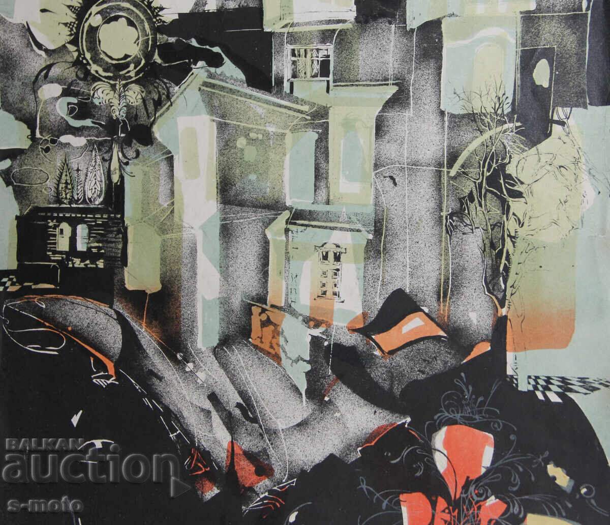 Γραφικά, φιγούρες λιθογραφία, αφηρημένο τοπίο - 6