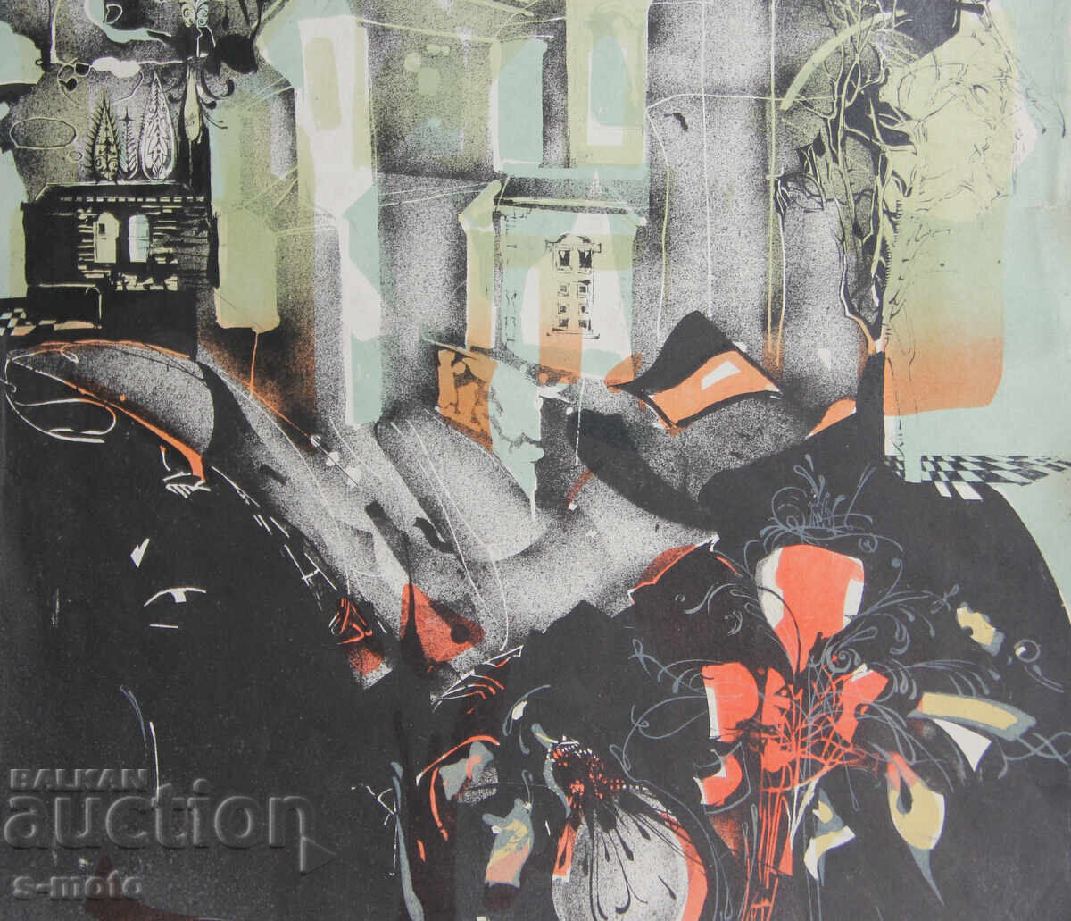 Γραφικά, φιγούρες λιθογραφία, αφηρημένο τοπίο - 7