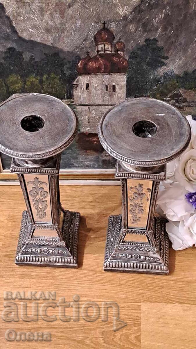 Licitație Set de sfeșnice vintage cu decorațiuni oglindă