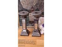 Vintage candle holder set with mirrored decorations