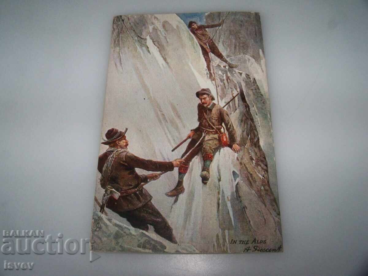 Carte poștală veche în Alpi, 1912, alpinism