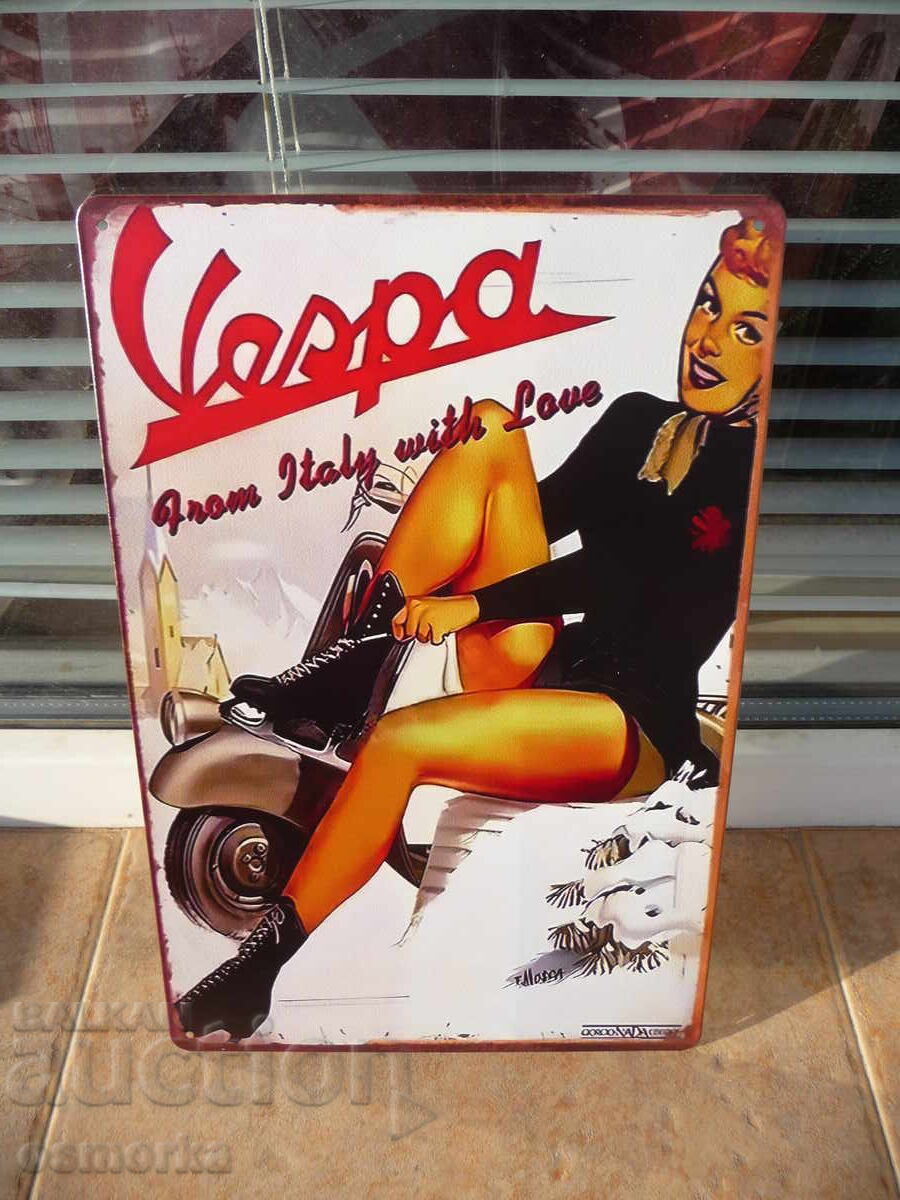 Plăcuță metalică Vespa Din Italia cu dragoste scuter motor motoreta Plăcuță metalică Vespa Din Italia cu dragoste scuter motor motoreta