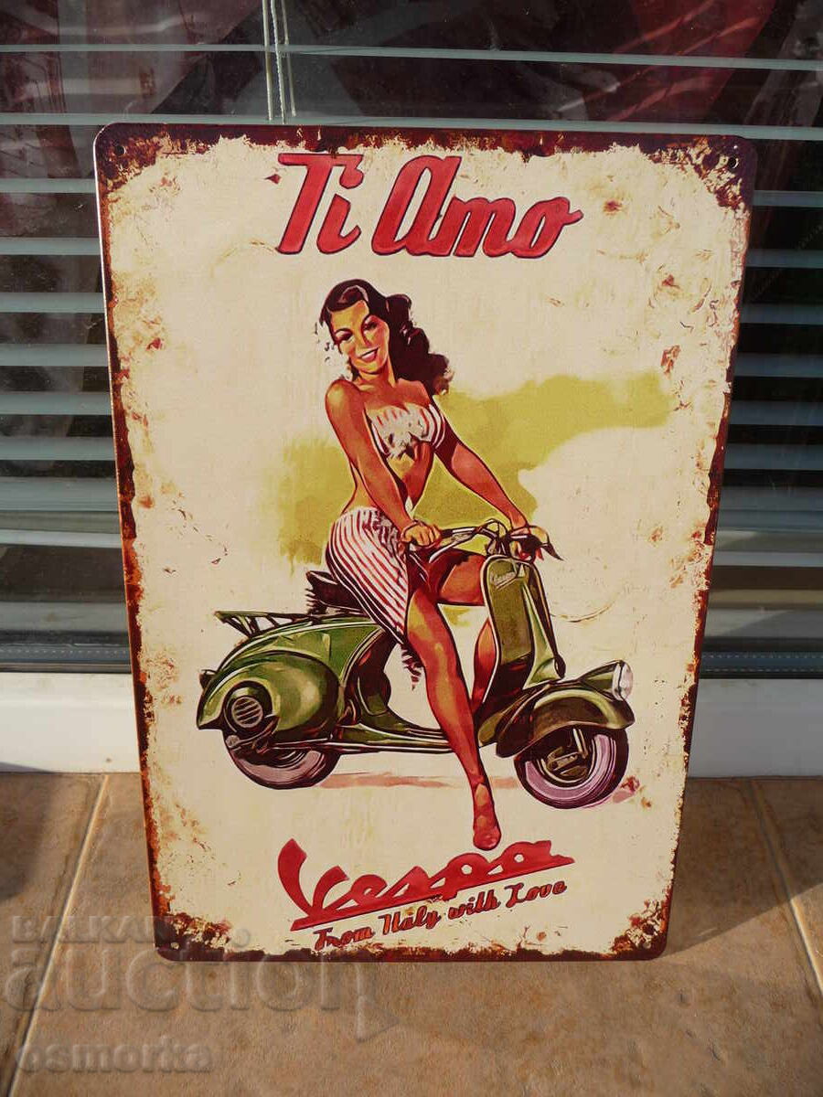 Metal Vespa "Ti Amo" Italian Retro Scooter Sign Metal Vespa "Ti Amo" Italian Retro Scooter Sign