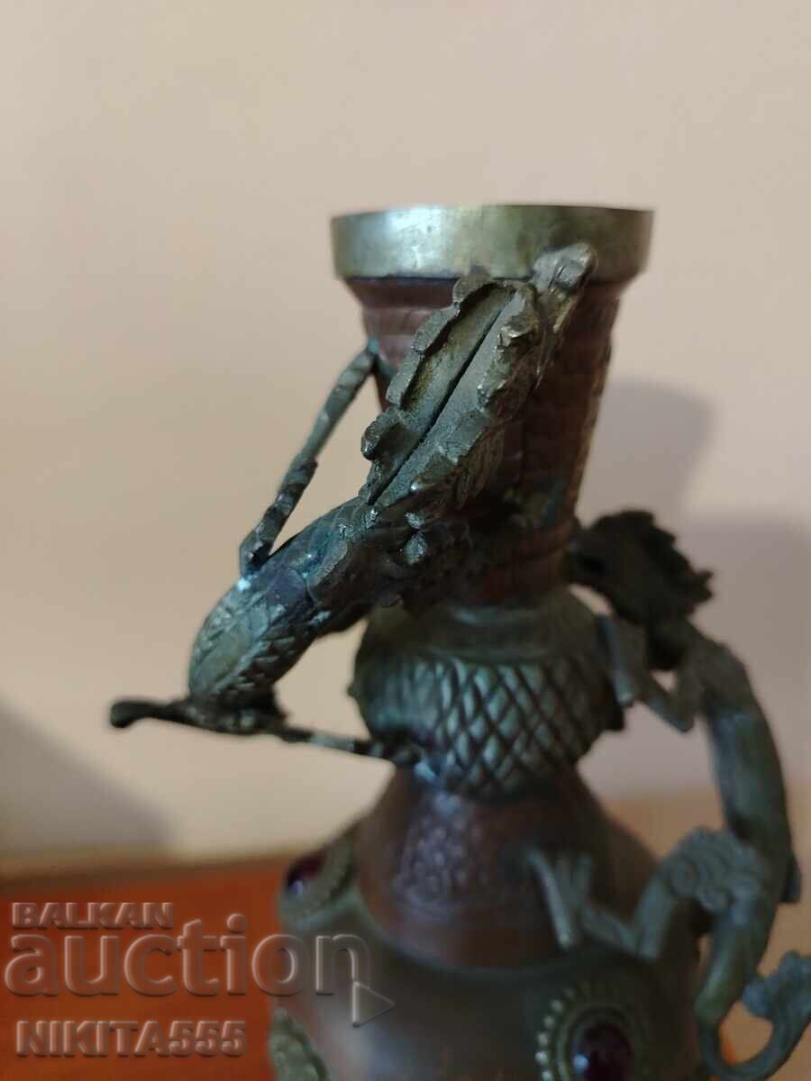 Livrarea Vază antică chineză asiatică din cupru cu dragon, din secolul al XIX-lea