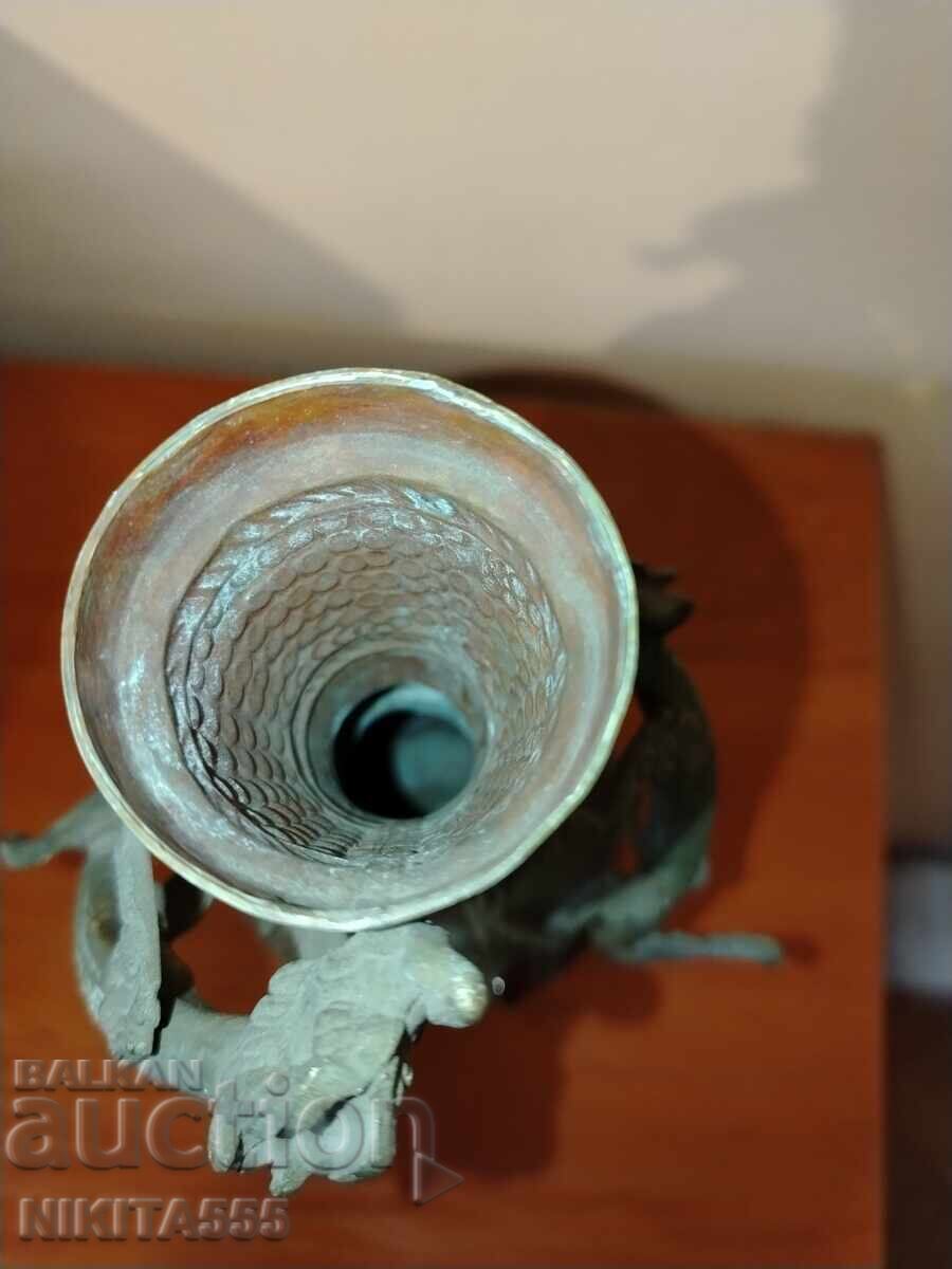 Vază antică chineză asiatică din cupru cu dragon, din secolul al XIX-lea - 5