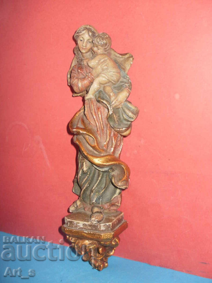 Licitație Madona cu Pruncul - sculptură din lemn, lucrată manual