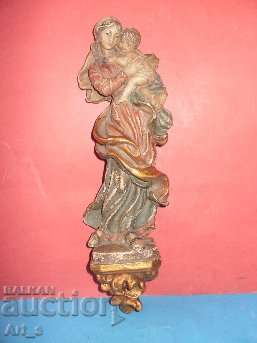 Madona cu Pruncul - sculptură din lemn, lucrată manual