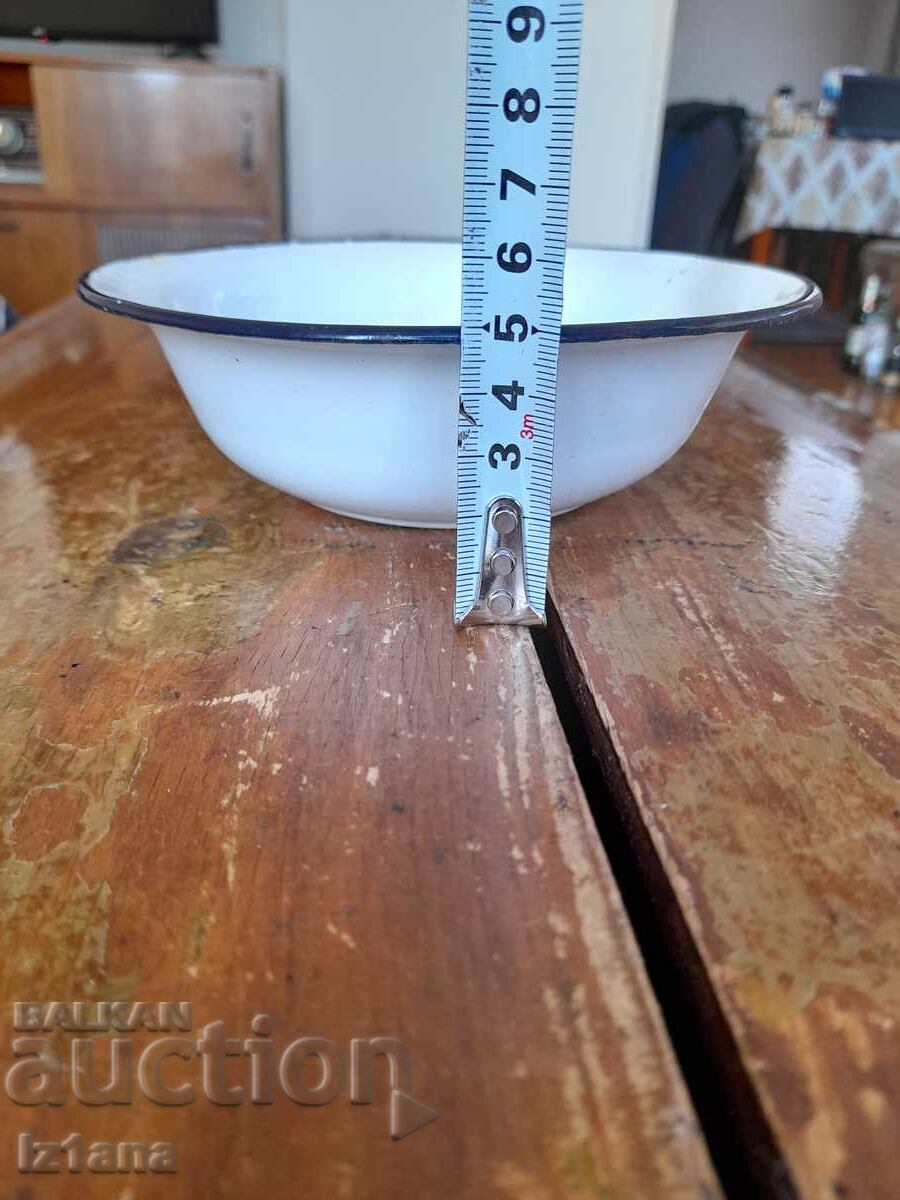 Old enamel bowl with price 10.00 BGN | € 5.11 Old enamel bowl with price 10.00 BGN | € 5.11