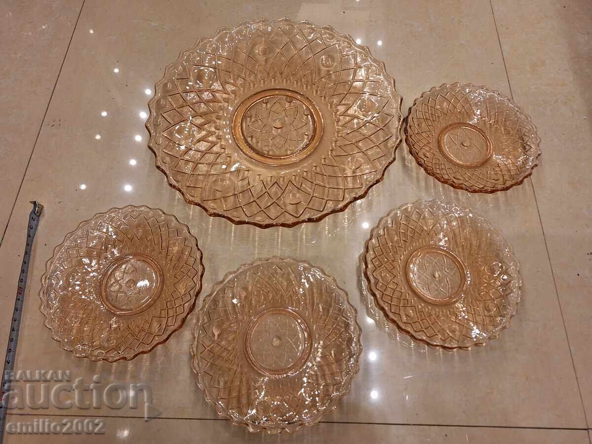 Γυάλινη φρουτιέρα ρετρό σοσιαλιστική και πιατάκια