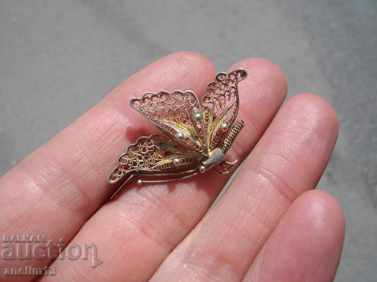OLD SILVER BROOCH BUTTERFLY FILIGREE with price 55.00 BGN | € 28.12