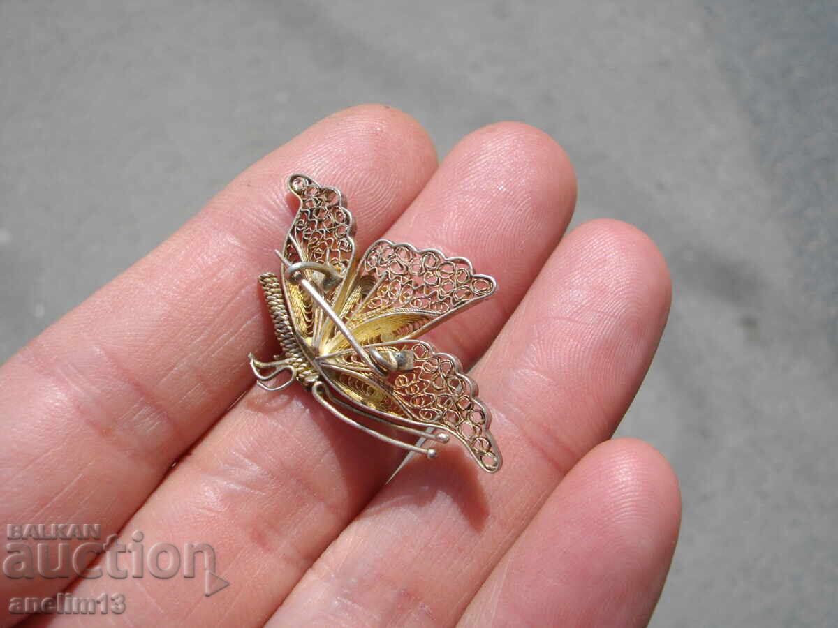 OLD SILVER BROOCH BUTTERFLY FILIGREE - 5