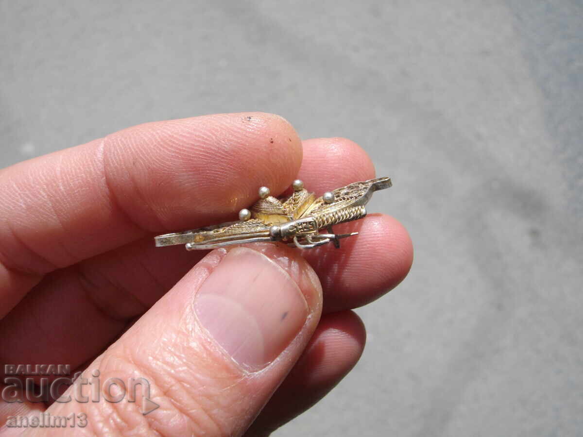 OLD SILVER BROOCH BUTTERFLY FILIGREE - 6