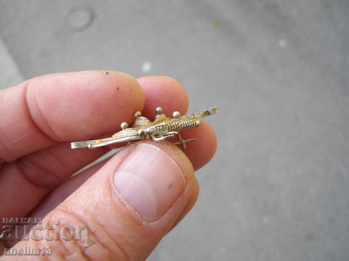 OLD SILVER BROOCH BUTTERFLY FILIGREE - 7